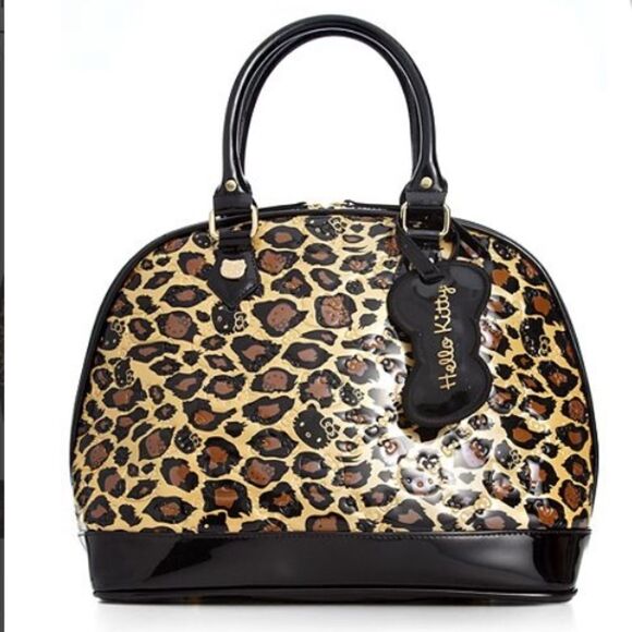 HELLO KITTY LOUNGEFLY SANRIO Leopard PATENT LOGO EMBOSSED DOME TOTE SATCHEL - Picture 1 of 6